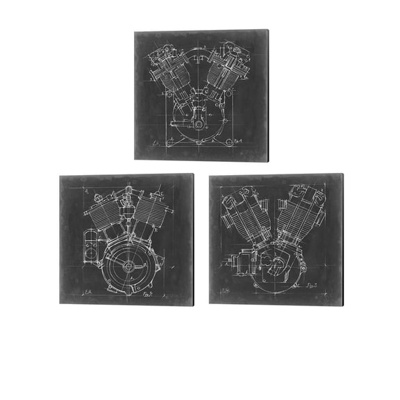 Ethan Harper 'Motorcycle Engine Blueprint' Canvas Art (Set of 3)