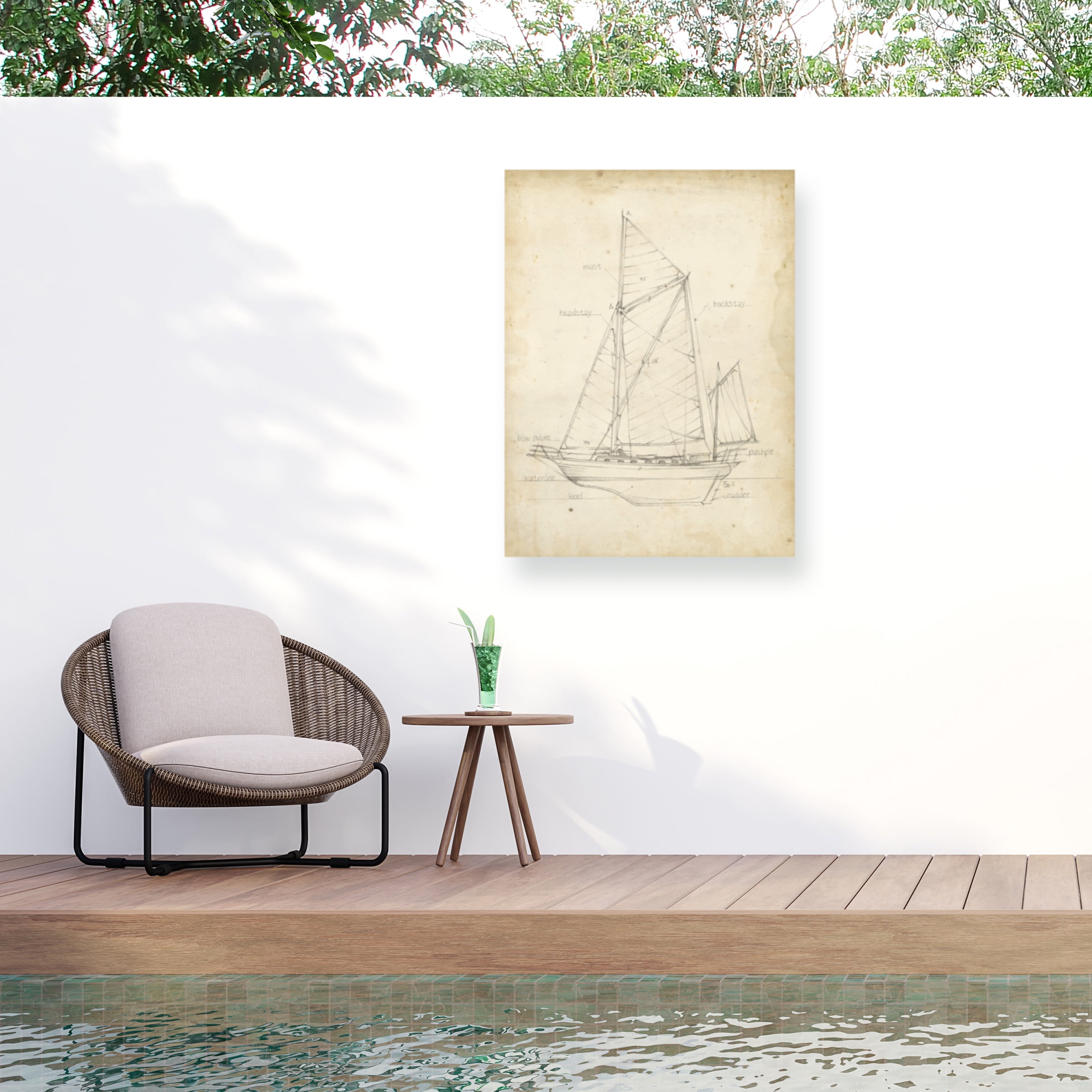 Ethan Harper 'Sailboat Blueprint V' Outdoor Canvas 24x18