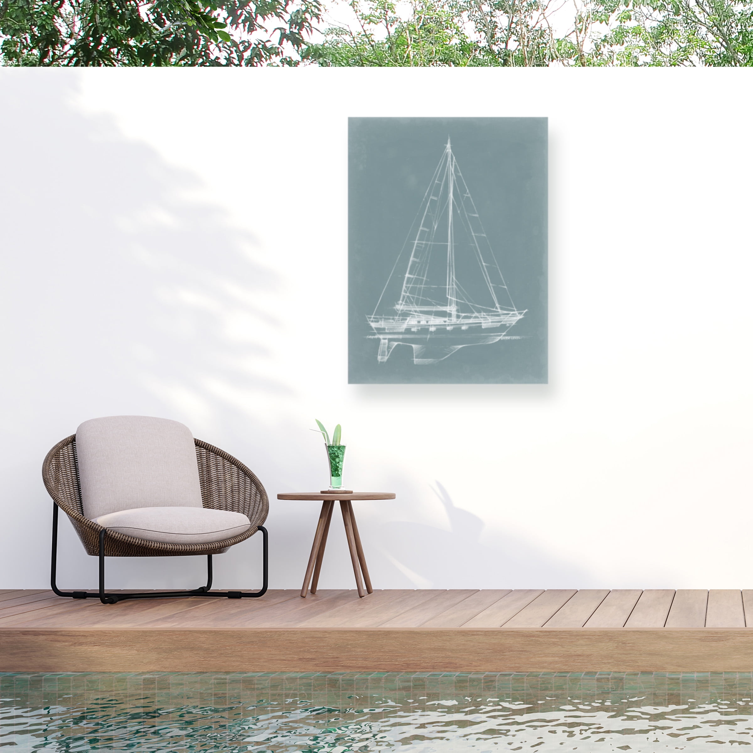 Ethan Harper Blue-Grey Yacht Sketch Outdoor Canvas Print 14x19