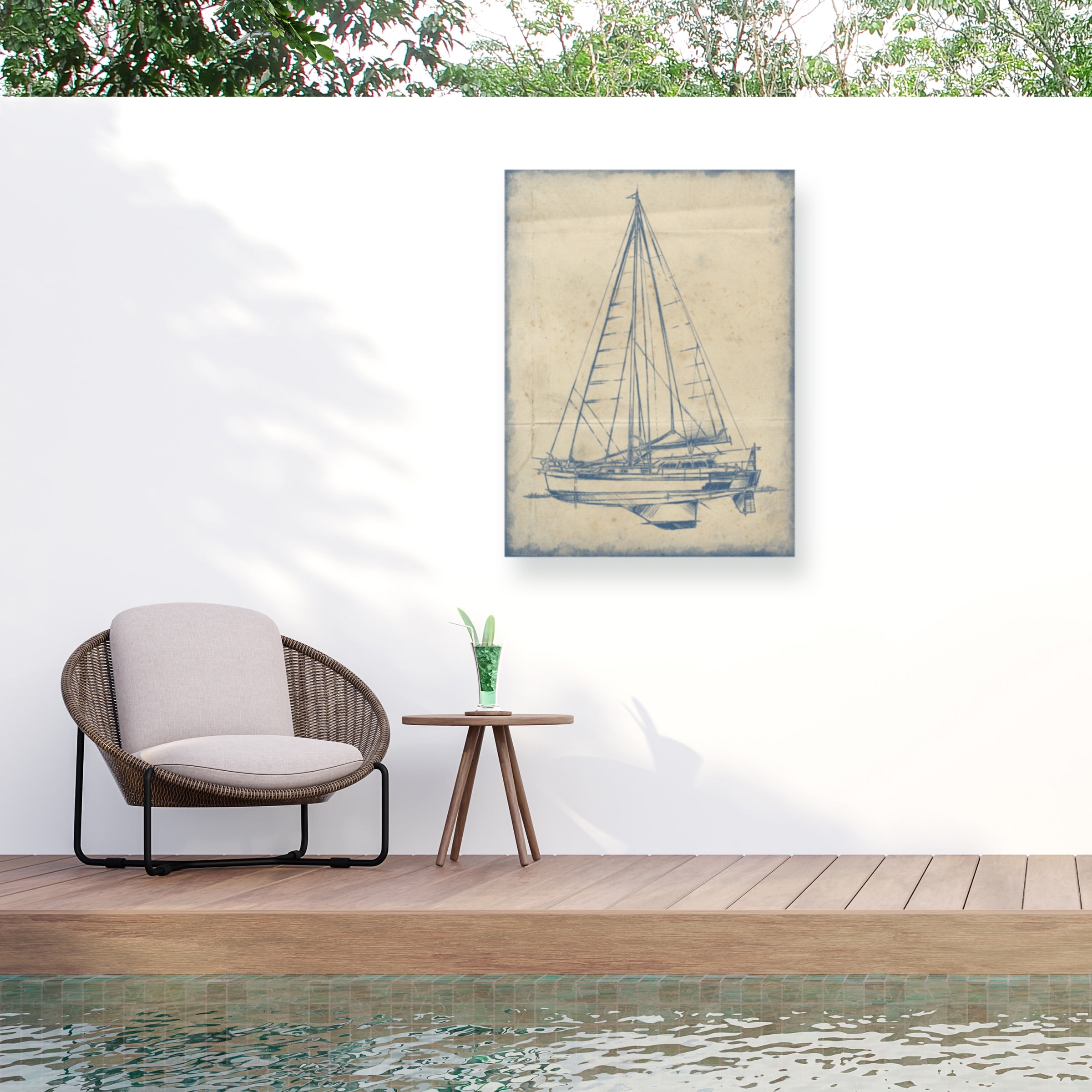 Ethan Harper Blue and White Yacht Blueprint Canvas Print 14x19