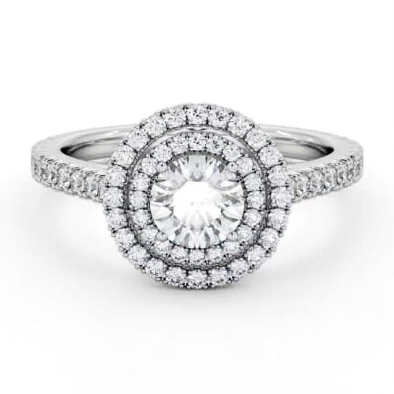 Ethan Jewel 1.4 Ct Round Cut Moissanite - 14K White Gold Plated Wedding Anniversary Rings - Engagement Wedding Halo Rings For Women's - Halo Solitaire with Accent Engagement Rings