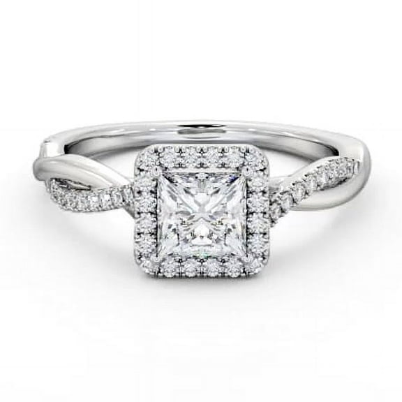 Ethan Jewel 1.8 Ct Princess Cut Moissanite - 14K White Gold Plated Solitaire Ring - Infinity Twisted Cross Over Shank Engagement Ring - Engagement Wedding Halo Prong Set Ring