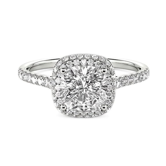 Ethan Jewel 1.85 Ct White Moissanite Ring For Her - 14K White Gold Plated Wedding Anniversary Ring - Cushion Cut Moissanite Double Halo Ring - Causal Stacking Ring for Her - New Year Gifts