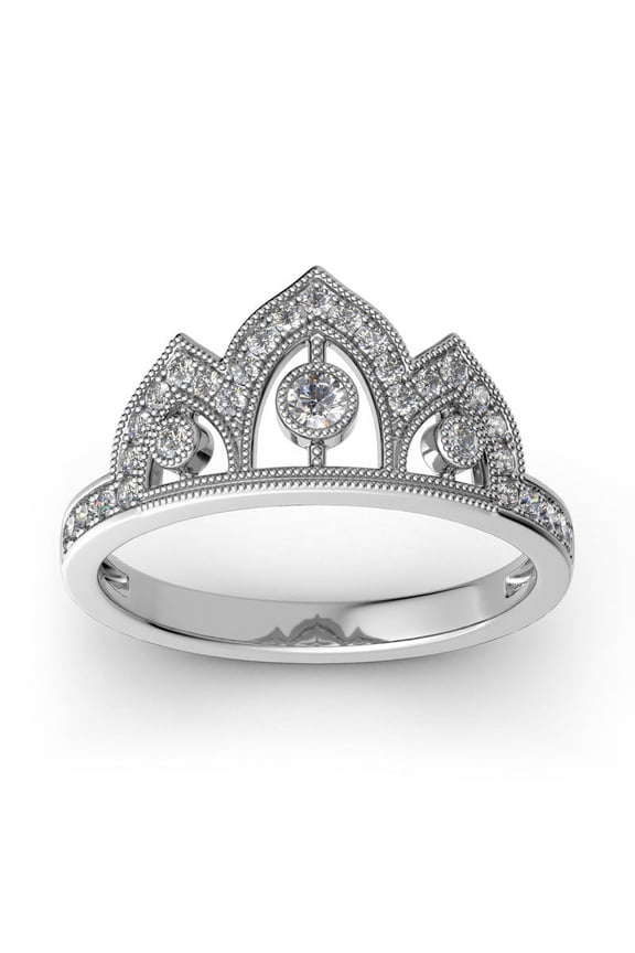 14K Gold Plated Engagement Ring - 1.9 Ct Round Cut Moissanite Women's - Milgrain Ring - Queen Crown Wedding Moissanite Ring for Women's - Engagement Wedding Promise Ring for Women's
