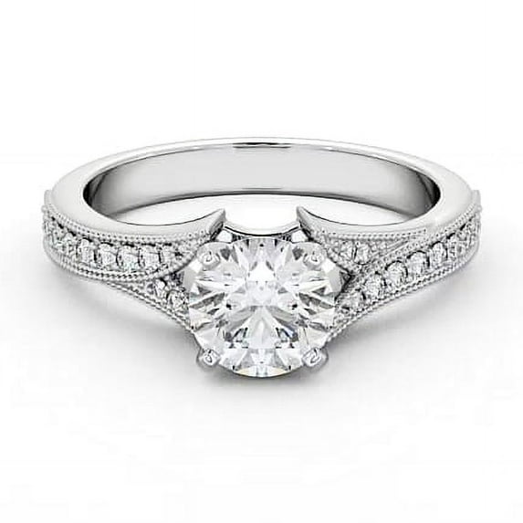 Ethan Jewel 14K White Gold Plated - 1.9 Ct Moissanite Round Cut Wedding Rings - Engagement Wedding Milgrain Rings for Women's - Party Wear Moissanite Ring for Gifts - Christmas Special Gifts for Her