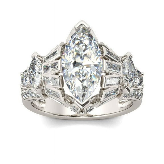 Ethan Jewel 14K White Gold Plated Moissanite Ring - Marquise Cut Excellent 2 Ct Moissanite Engagement Rings - Engagement Wedding Groom Rings for Men's - Latest Engagement Moissanite Rings for Men's