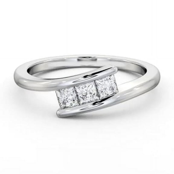 Ethan Jewel 14K White Gold Plated Rings - 1 Ct Princess Cut Moissanite Ring for Her - Solitaire Engagement Sterling Silver Rings - Bypass Three Stone Engagement Rings For Women's - Gifts for Mom