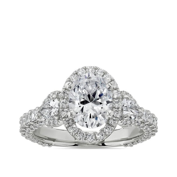 Ethan Jewel 14K White Gold Plated Rings for Gift - 2.3 Ct Oval Cut Moissanite Rings for Women's - Vintage Inspired Wedding Ring for Women's - Super Multi Stone Rings Engagement Wedding Rings