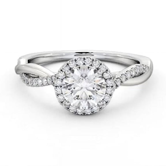 Ethan Jewel 14K White Gold Plated Solitaire Ring - 2 Ct Round Cut White Moissanite Solitaire Ring for Her - Twisted Style Sterling Silver Wedding Ring - Infinity Cross Over Shank Engagement Ring