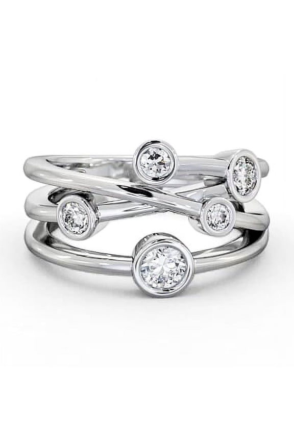2.5 Ct Round Cut Twisted Shank Overlapped Bubble Lab-Created Simulated Diamond Ring 14K White Gold Plated for Women