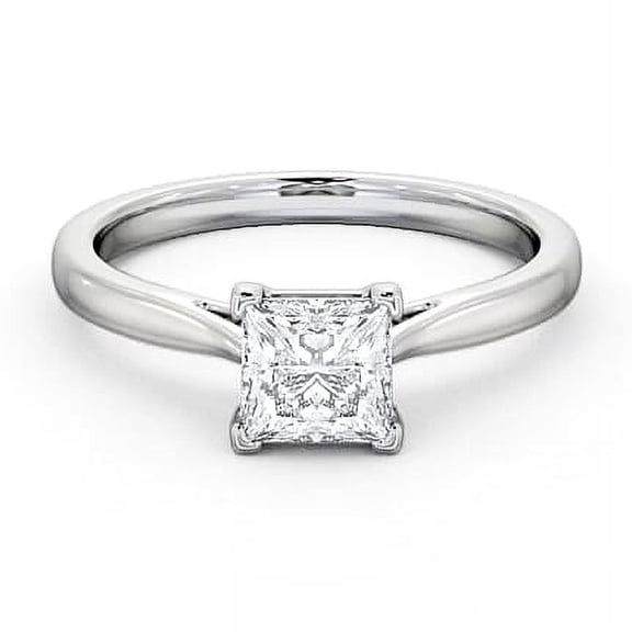 Ethan Jewel Brilliant 2 Ct Princess Cut Moissanite Ring - 14K White Gold Plated Solitaire Ring - Simple Engagement Solitaire Ring for Women's - Causal Office Wear Ring for Her - Party Wear Ring