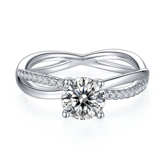 Ethan Jewel Prong Set 1.8 Ct Round Cut Moissanite Ring - 14K White Gold Plated Ring - Criss Cross Engagement Wedding Overlaped Moissanite Ring - Engagement Wedding Split Shank Ring for Women's