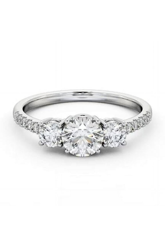 Prong Set 1.8 Ct Round Cut Moissanite Ring - 14K White Gold Plated Solitaire Ring-Solitaire Prong Set Three Stone Ring - Engagement Wedding Prong Setting Ring for Women's