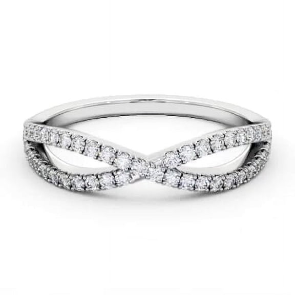 Ethan Jewel Solitaire 0.4 Ct White Round Cut Moissanite Ring - 14K White Gold Plated Solitaire Ring - Twisted Style Sterling Silver Engagement Ring - Infinity Twisted Cross Over Shank Engagement Ring