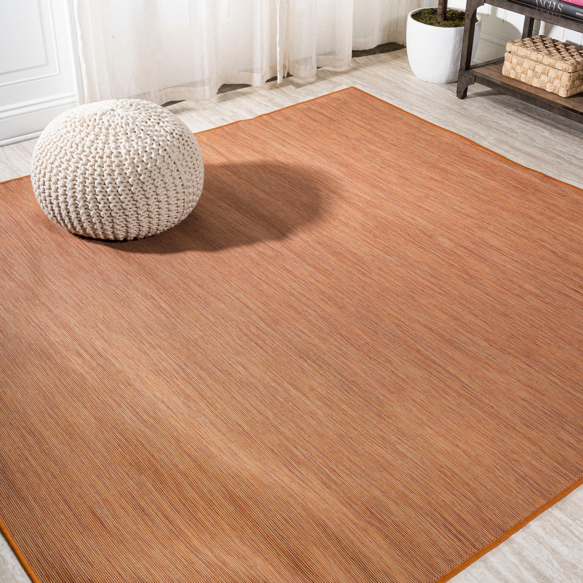 Ethan Modern Flatweave Solid Orange 6' Square Synthetic Rug