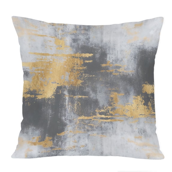 Ethan Taylor Abstract Throw Pillow Soft Cushion Cover 'Celestial Dreamscapes Paint Brush Strokes Modern' Transitional Pattern Decorative Square Accent Pillow Case, 16x16 Inches, Gray, Gold