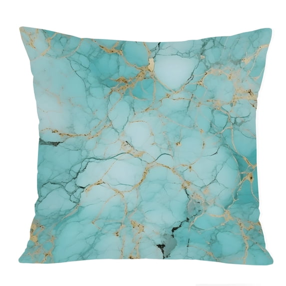 Ethan Taylor Abstract Throw Pillow Soft Cushion Cover 'Cyan Gold Geode Crystal Dream Crystals Geode Modern Marble Agate' Fractal Pattern Decorative Square Accent Pillow Case, 16x16 Inches, Blue, Gold