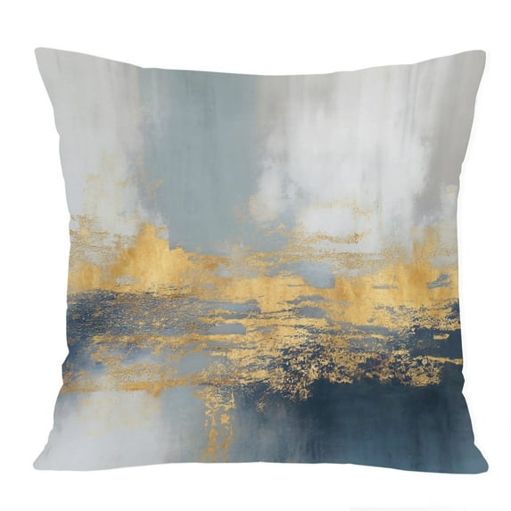 Ethan Taylor Abstract Throw Pillow Soft Cushion Cover 'Ethereal Horizons Paint Brush Strokes Modern' Transitional Pattern Decorative Square Accent Pillow Case, 18x18 Inches, Gold, Gray