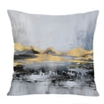 thumbnail image 1 of Ethan Taylor Abstract Throw Pillow Soft Cushion Cover 'Journey Paint Brush Strokes Modern' Transitional Pattern Decorative Square Accent Pillow Case, 18x18 Inches, Gold, Gray, 1 of 5