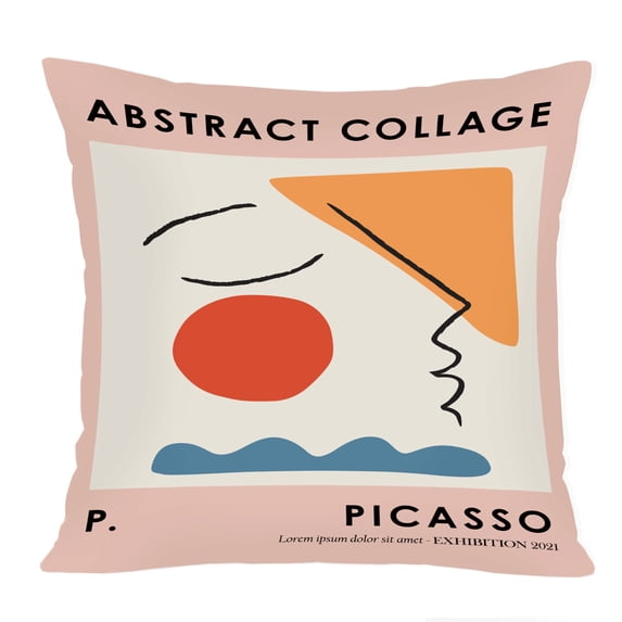 Ethan Taylor Abstract Throw Pillow Soft Cushion Cover 'Picasso Abstract Figure II Shapes' Modern Pattern Decorative Square Accent Pillow Case, 16x16 Inches, Pink, Orange