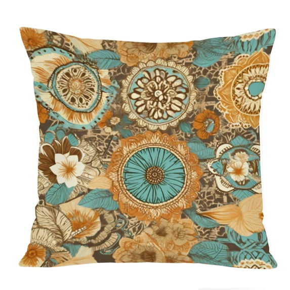 Ethan Taylor Abstract Throw Pillow Soft Cushion Cover 'Retro Bohemian Pattern II Patterns Mandalas' Bohemian Pattern Decorative Square Accent Pillow Case, 20x20 Inches, Orange, Blue