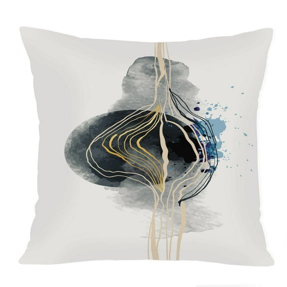 Ethan Taylor Abstract Throw Pillow Soft Cushion Cover 'Shapes V Shapes Circles' Modern Pattern Decorative Square Accent Pillow Case, 18x18 Inches, Black, Gray