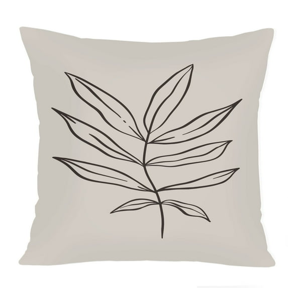 Ethan Taylor Botanical Throw Pillow Soft Cushion Cover 'Beige Plant II Botanicals Leaf Minimalist Line Art' Modern Pattern Decorative Square Accent Pillow Case, 16x16 Inches, Beige, Black