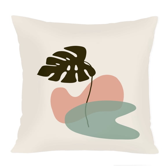 Ethan Taylor Botanical Throw Pillow Soft Cushion Cover 'Bohemian Monstera Botanicals Monstera Leaf' Bohemian Pattern Decorative Square Accent Pillow Case, 16x16 Inches, Black, Pink