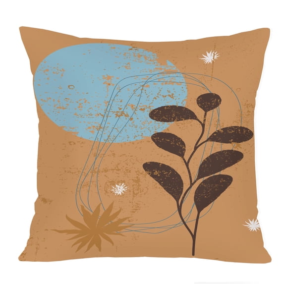 Ethan Taylor Botanical Throw Pillow Soft Cushion Cover 'Boho Leaf and Moon' Bohemian Pattern Decorative Square Accent Pillow Case, 16x16 Inches, Blue, Orange