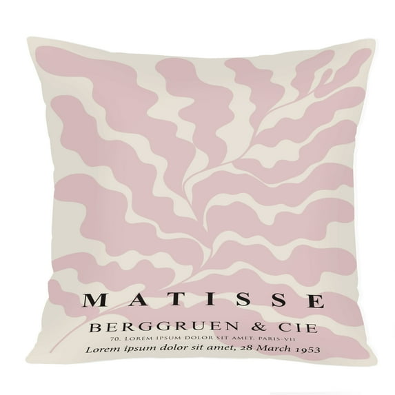 Ethan Taylor Botanical Throw Pillow Soft Cushion Cover 'Henri Matisse Pink Boho Botanicals' Bohemian Pattern Decorative Square Accent Pillow Case, 18x18 Inches, Pink, Beige