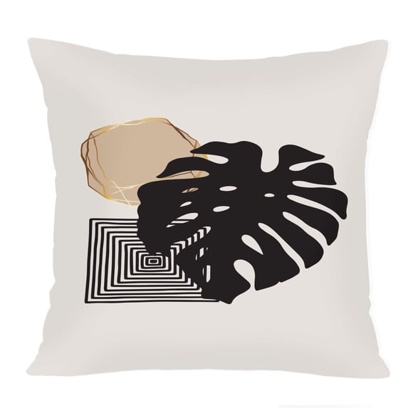 Ethan Taylor Botanical Throw Pillow Soft Cushion Cover 'Monstera Leaf Dream Boho Luxe' Bohemian Pattern Decorative Square Accent Pillow Case, 16x16 Inches, Black, Beige