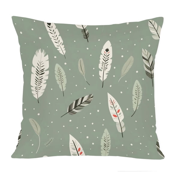 Ethan Taylor Botanical Throw Pillow Soft Cushion Cover 'Scandinavian Bohemian Feathers II Botanicals Muted' Scandinavian Pattern Decorative Square Accent Pillow Case, 18x18 Inches, Green, White
