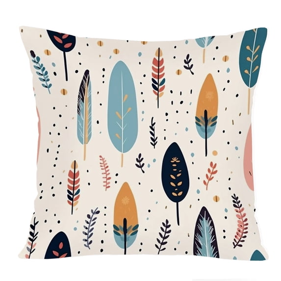 Ethan Taylor Botanical Throw Pillow Soft Cushion Cover 'Scandinavian Bohemian Feathers & Plant Leaves' Pattern Decorative Square Accent Pillow Case, 20x20 Inches, Blue, Orange