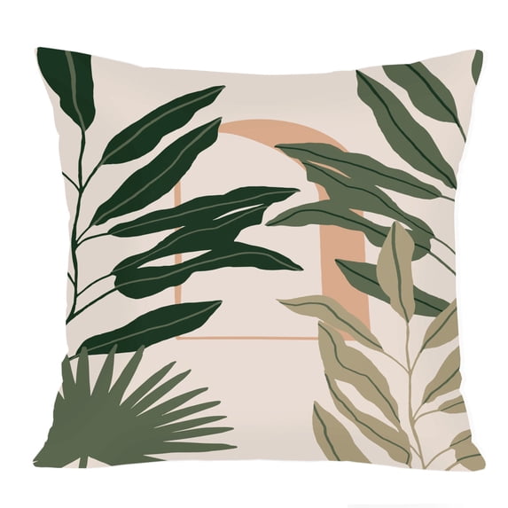Ethan Taylor Botanical Throw Pillow Soft Cushion Cover 'Tropical Leaves' Bohemian Pattern Decorative Square Accent Pillow Case, 18x18 Inches, Green, Beige
