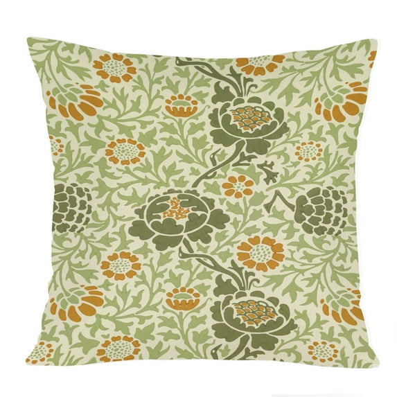 Ethan Taylor Botanical Throw Pillow Soft Cushion Cover 'William Morris Pattern VII Plants Leaves Cottagecore' Classic Pattern Decorative Square Accent Pillow Case, 20x20 Inches, Green, Orange