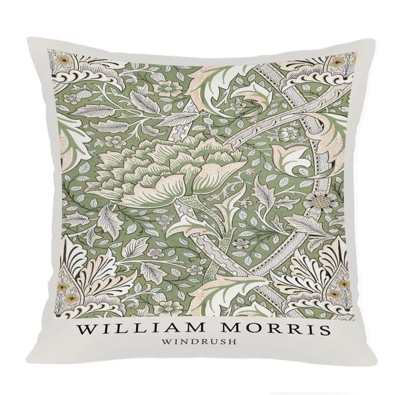 Ethan Taylor Botanical Throw Pillow Soft Cushion Cover 'William Morris Windrush Botanicals' Classic Pattern Decorative Square Accent Pillow Case, 18x18 Inches, Green, Beige