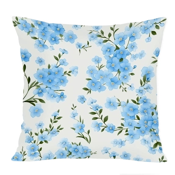 Ethan Taylor Floral Throw Pillow Soft Cushion Cover 'Blue Flower Floral Modern Cottagecore Pattern IV Flowers Modern' Cottage Pattern Decorative Square Accent Pillow Case, 18x18 Inches, Blue, White