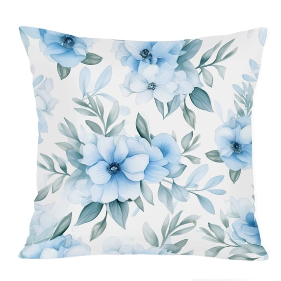 Ethan Taylor Floral Throw Pillow Soft Cushion Cover 'Blue Flower Modern Cottagecore Pattern X Flowers Modern' Cottage Pattern Decorative Square Accent Pillow Case, 18x18 Inches, Blue, White