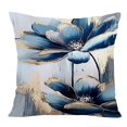 thumbnail image 1 of Ethan Taylor Floral Throw Pillow Soft Cushion Cover 'Blue and Gold Flowers' Modern Pattern Decorative Square Accent Pillow Case, 16x16 Inches, Blue, Gold, 1 of 5