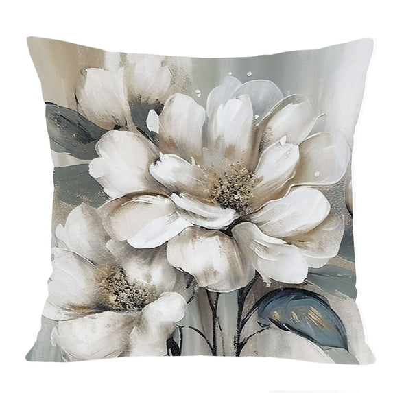 Ethan Taylor Floral Throw Pillow Soft Cushion Cover 'Dream II Flowers Modern' Glam Pattern Decorative Square Accent Pillow Case, 16x16 Inches, Gray, Beige