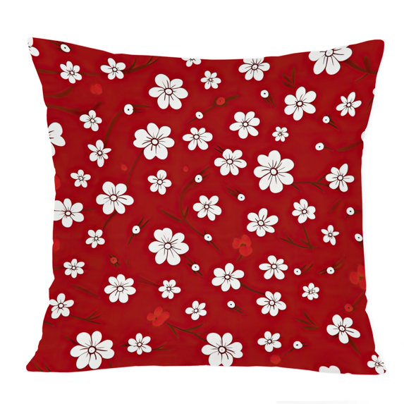 Ethan Taylor Floral Throw Pillow Soft Cushion Cover 'Red & White Wildflowers V Flowers' Modern Pattern Decorative Square Accent Pillow Case, 20x20 Inches, Red, White