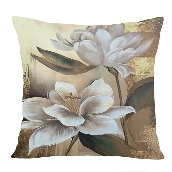 Ethan Taylor Floral Throw Pillow Soft Cushion Cover 'White Magnolias Flowers Magnolia' Modern Pattern Decorative Square Accent Pillow Case, 20x20 Inches, White, Gold