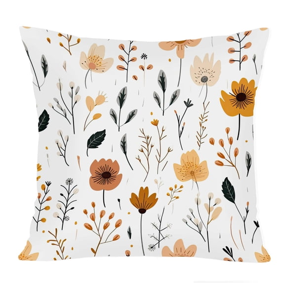 Ethan Taylor Floral Throw Pillow Soft Cushion Cover 'Wildflower Horizon Flowers Scandinavian Flowers' Pattern Decorative Square Accent Pillow Case, 16x16 Inches, Black, Orange