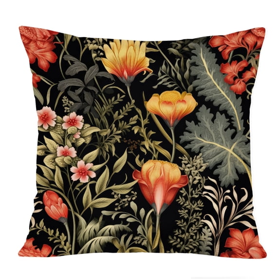Ethan Taylor Floral Throw Pillow Soft Cushion Cover 'William Morris Flowers IX Flowers Classic Cottage and Cottagecore' Pattern Decorative Square Accent Pillow Case, 16x16 Inches, Red, Green