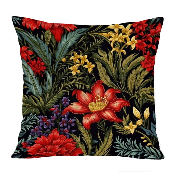 Ethan Taylor Floral Throw Pillow Soft Cushion Cover 'William Morris Flowers VI Flowers Classic Cottage and Cottagecore' Pattern Decorative Square Accent Pillow Case, 20x20 Inches, Red, Green