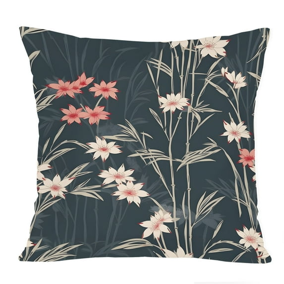 Ethan Taylor Floral Throw Pillow Soft Cushion Cover 'Zen Japanese Garden Flowers III Flowers Asian Plants' Pattern Decorative Square Accent Pillow Case, 20x20 Inches, Green, Pink