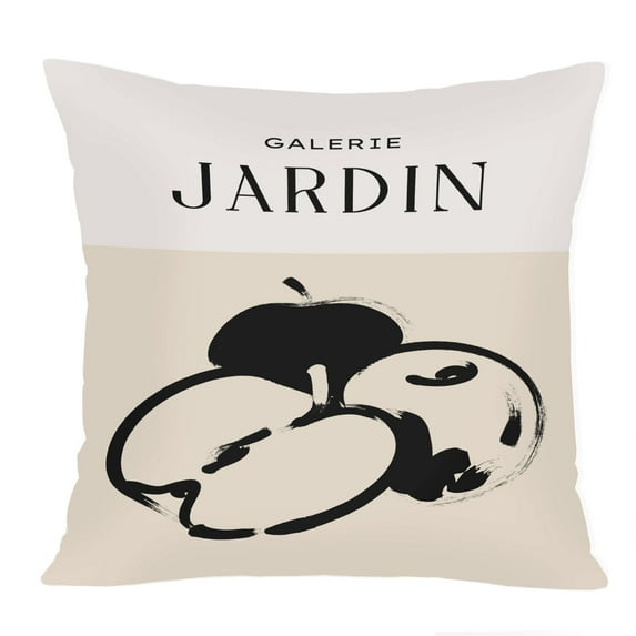 Ethan Taylor Food and Kitchen Throw Pillow Soft Cushion Cover 'Le Jardin Apple Fruits Apples' Modern Pattern Decorative Square Accent Pillow Case, 16x16 Inches, Beige, Black