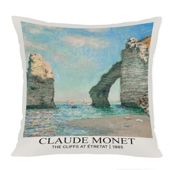 Ethan Taylor Landscape and Nature Throw Pillow Soft Cushion Cover 'Claude Monet The Cliffs at Etretat Coastal Landscapes' Classic Decorative Square Accent Pillow Case, 16x16 Inches, Blue, Beige