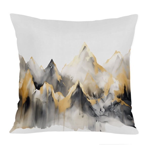 Ethan Taylor Landscape and Nature Throw Pillow Soft Cushion Cover 'Serene Heights Mountains' Modern Pattern Decorative Square Accent Pillow Case, 20x20 Inches, Gray, Gold