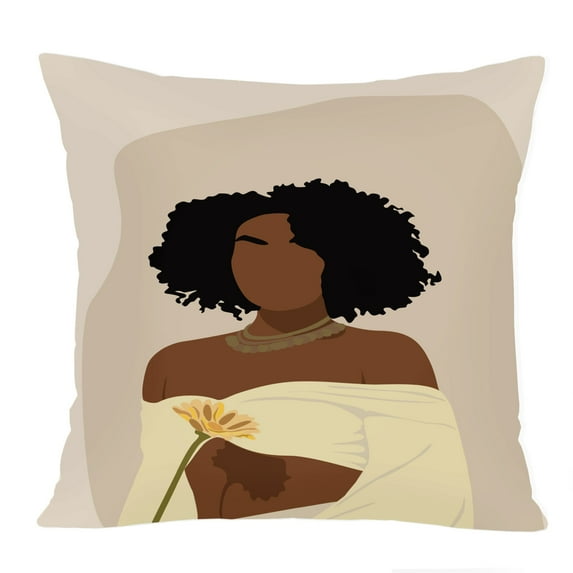 Ethan Taylor People and Portraits Throw Pillow Soft Cushion Cover ' 'African American People and Portraits The Muse' Bohemian Pattern Decorative Square Accent Pillow Case, 16x16 Inches, Brown, Beige